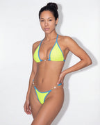 Halter triangle bikini with pearl chain detail in Neon Green, additional view 1