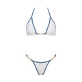 Halter triangle bikini with pearl chain detail in White