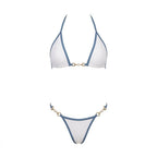 Halter triangle bikini with pearl chain detail in White