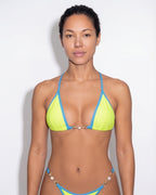 Halter triangle bikini with pearl chain detail in Neon Green, additional view 4