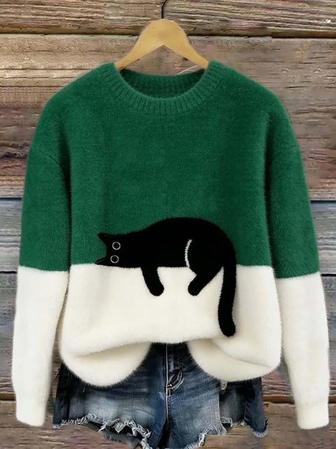 Afslappet Sweater med Kattemotiv til Damer – set fra siden