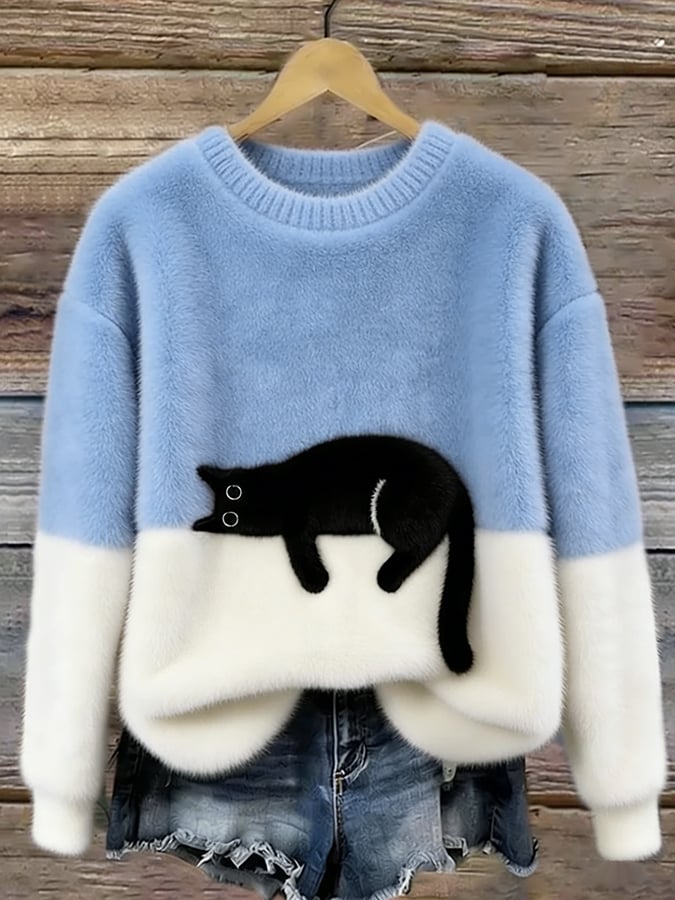 Afslappet Sweater med Kattemotiv til Damer – farvedetalje