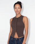 Ribbed button-front cropped tank top in Brown