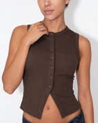 Ribbed button-front cropped tank top, detail view 1