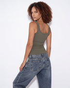 Ribbed square neck cropped tank top, detail view 2