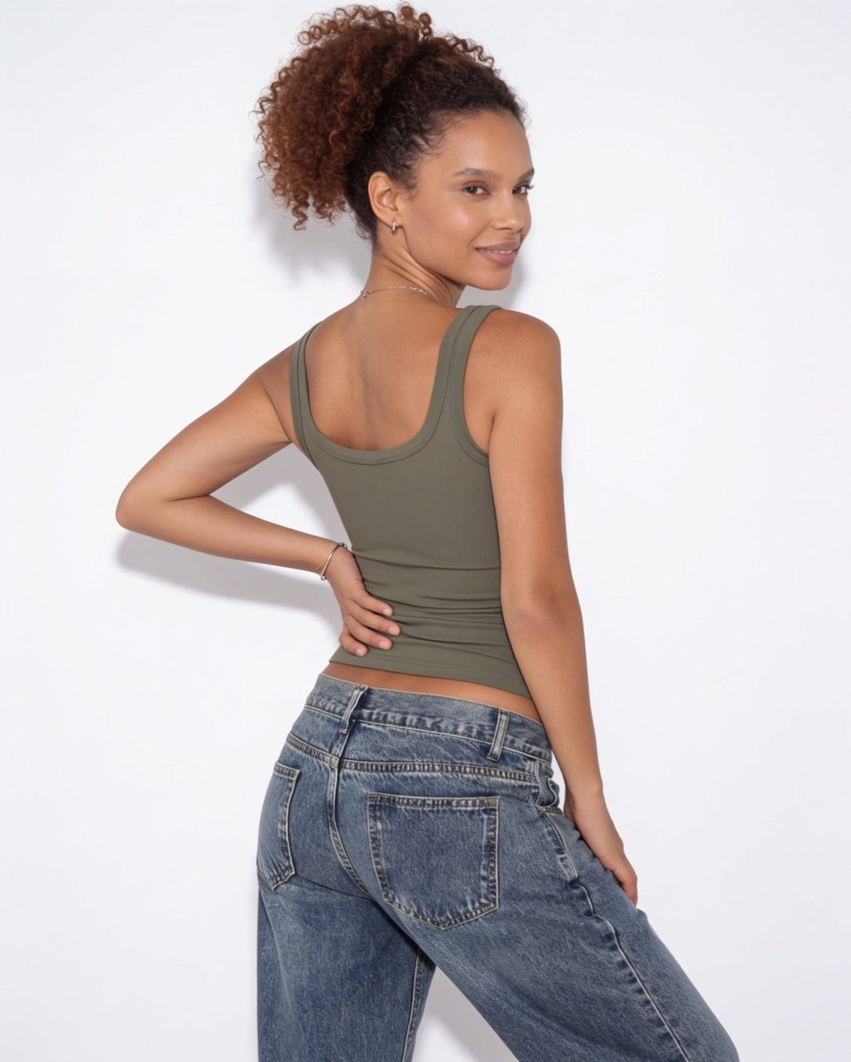 Ribbed square neck cropped tank top, detail view 1
