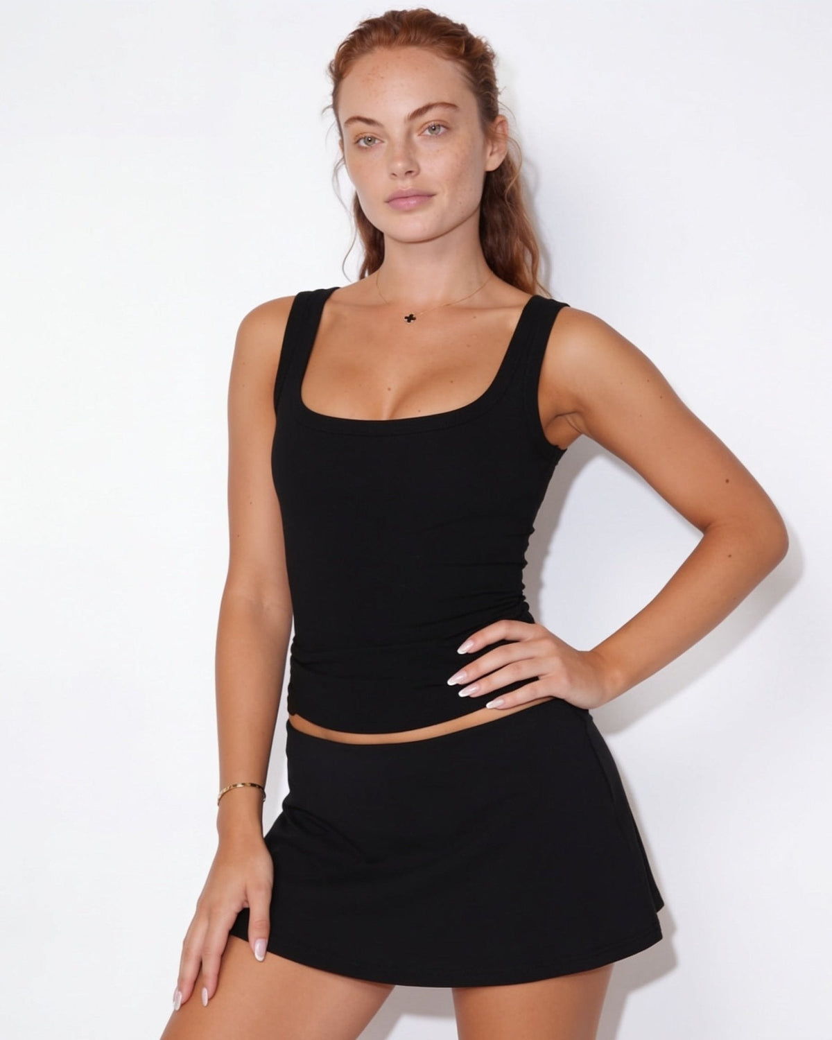 Ribbed square neck cropped tank top in Black
