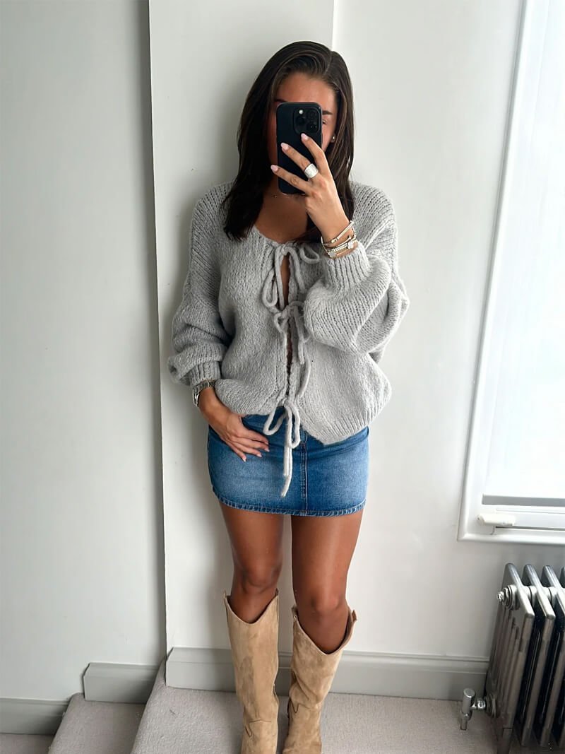 Elegant Snøret Cardigan Sweater