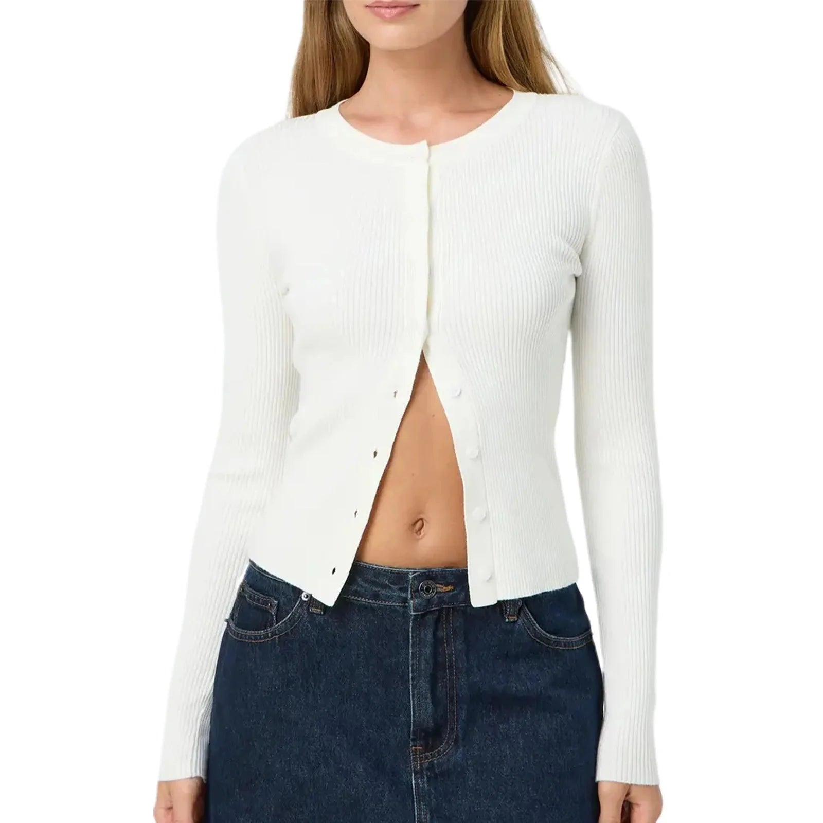 Chik Croppet Cardigan med Knapper