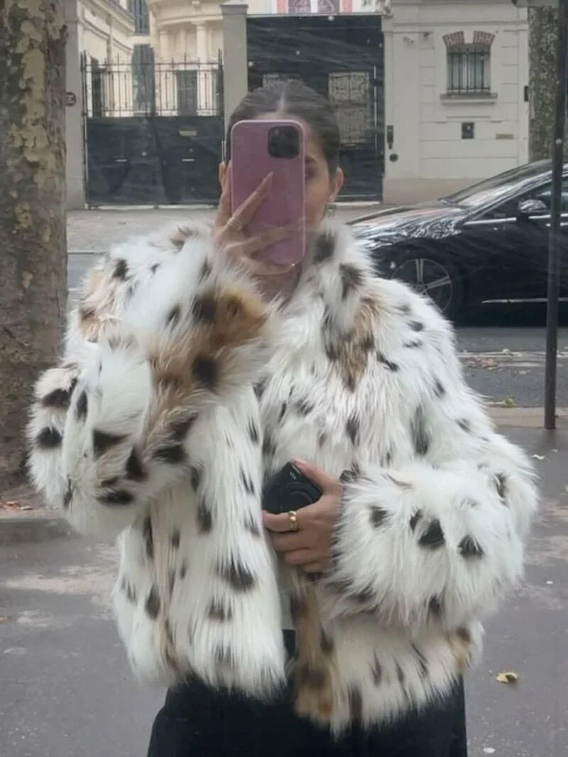 Oversized Kunstpels Jakke med Høj Krave