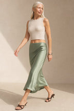 Draped satin midi skirt, detail view 3