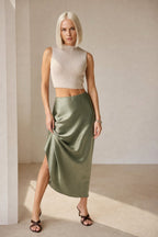 Draped satin midi skirt, detail view 4