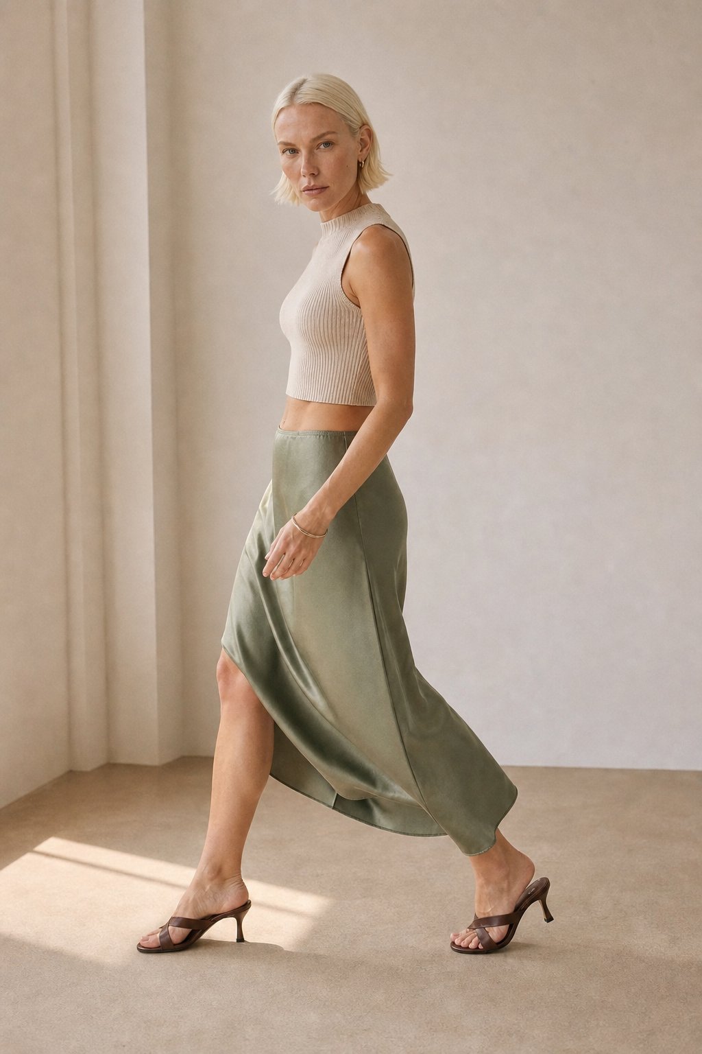 Draped satin midi skirt, detail view 2