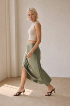 Draped satin midi skirt, detail view 2