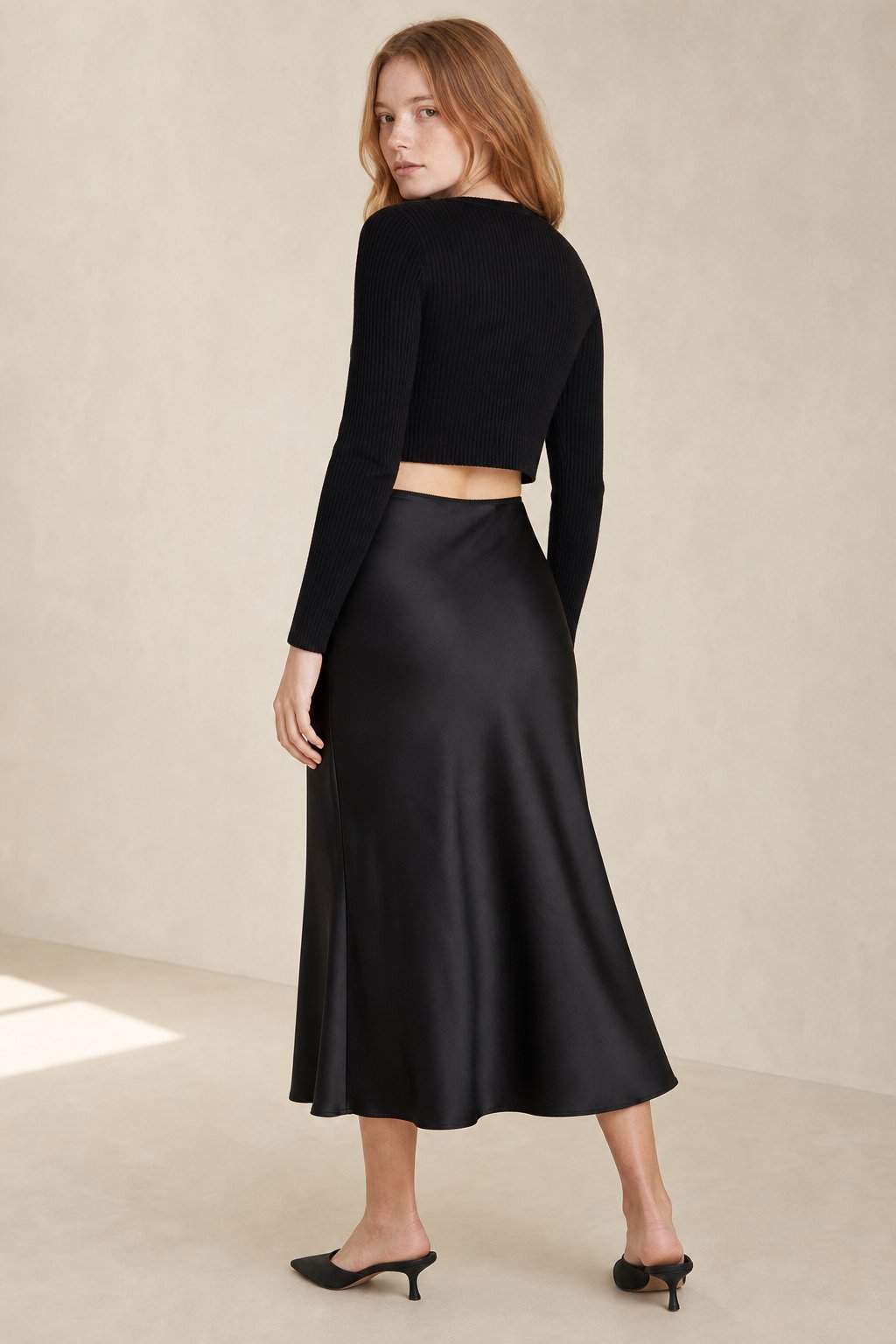 Draped satin midi skirt, detail view 5