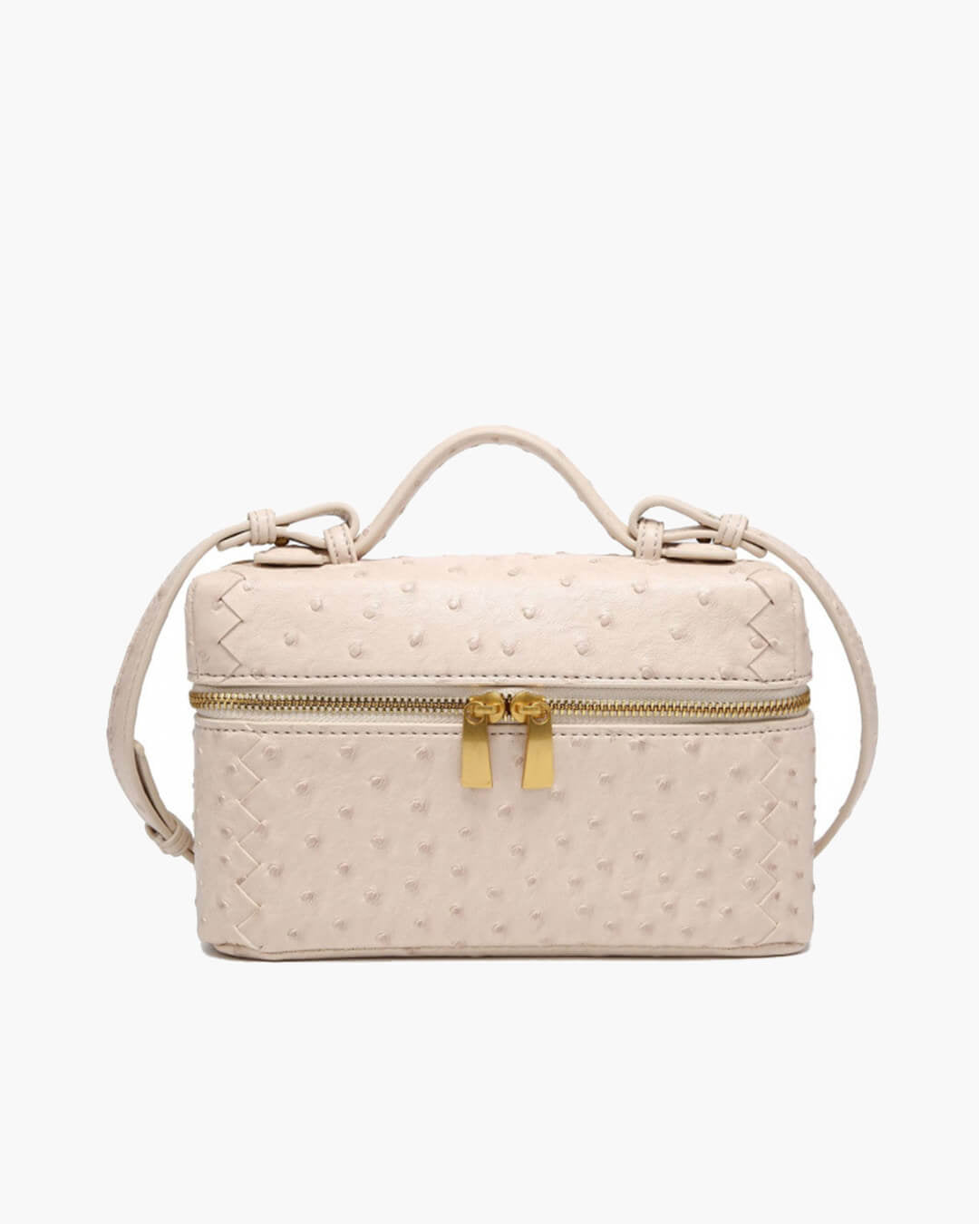 Faux ostrich leather box bag in beige