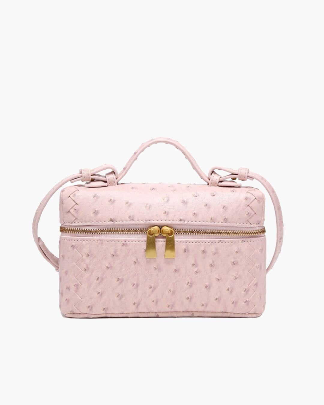 Faux ostrich leather box bag in light pink