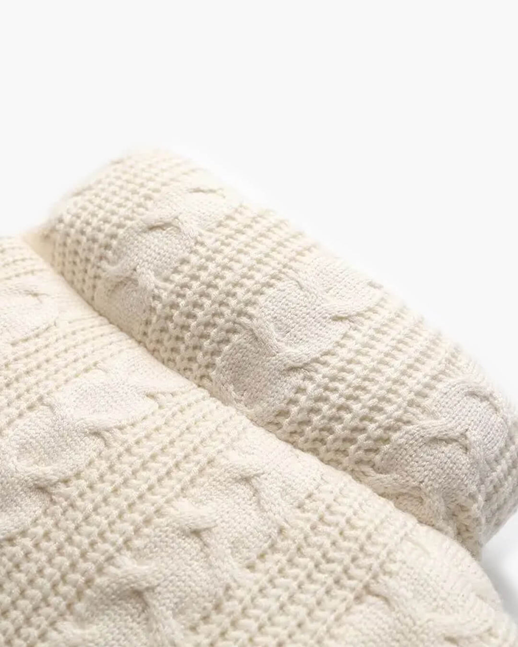 Strikket vest til damer i beige, str. L, close-up af strik