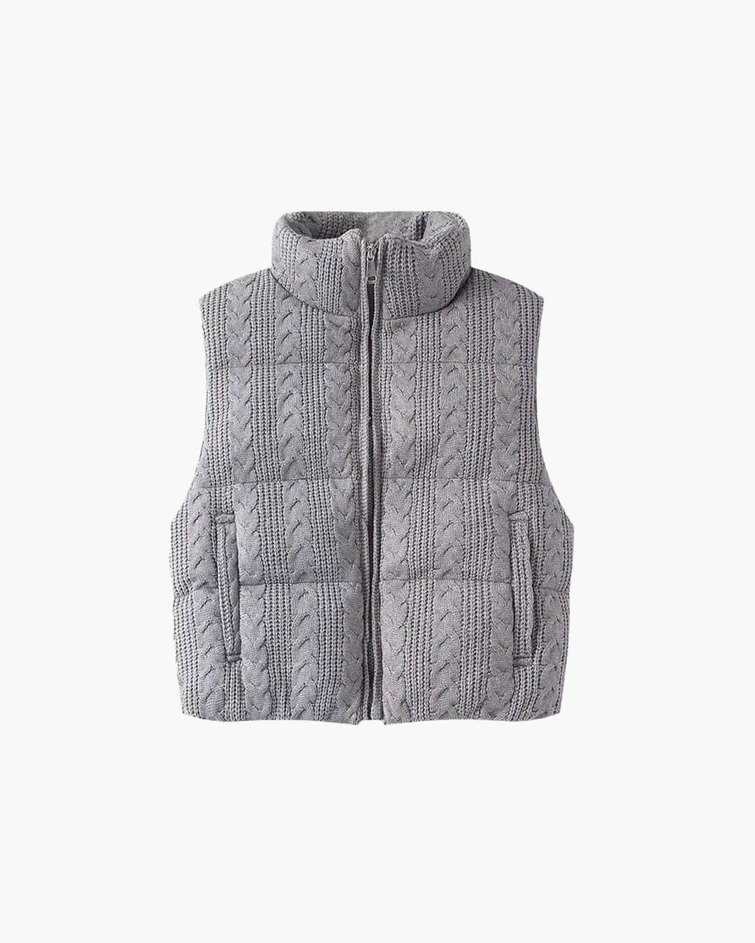 Strikket vest til damer i grå, str. XS
