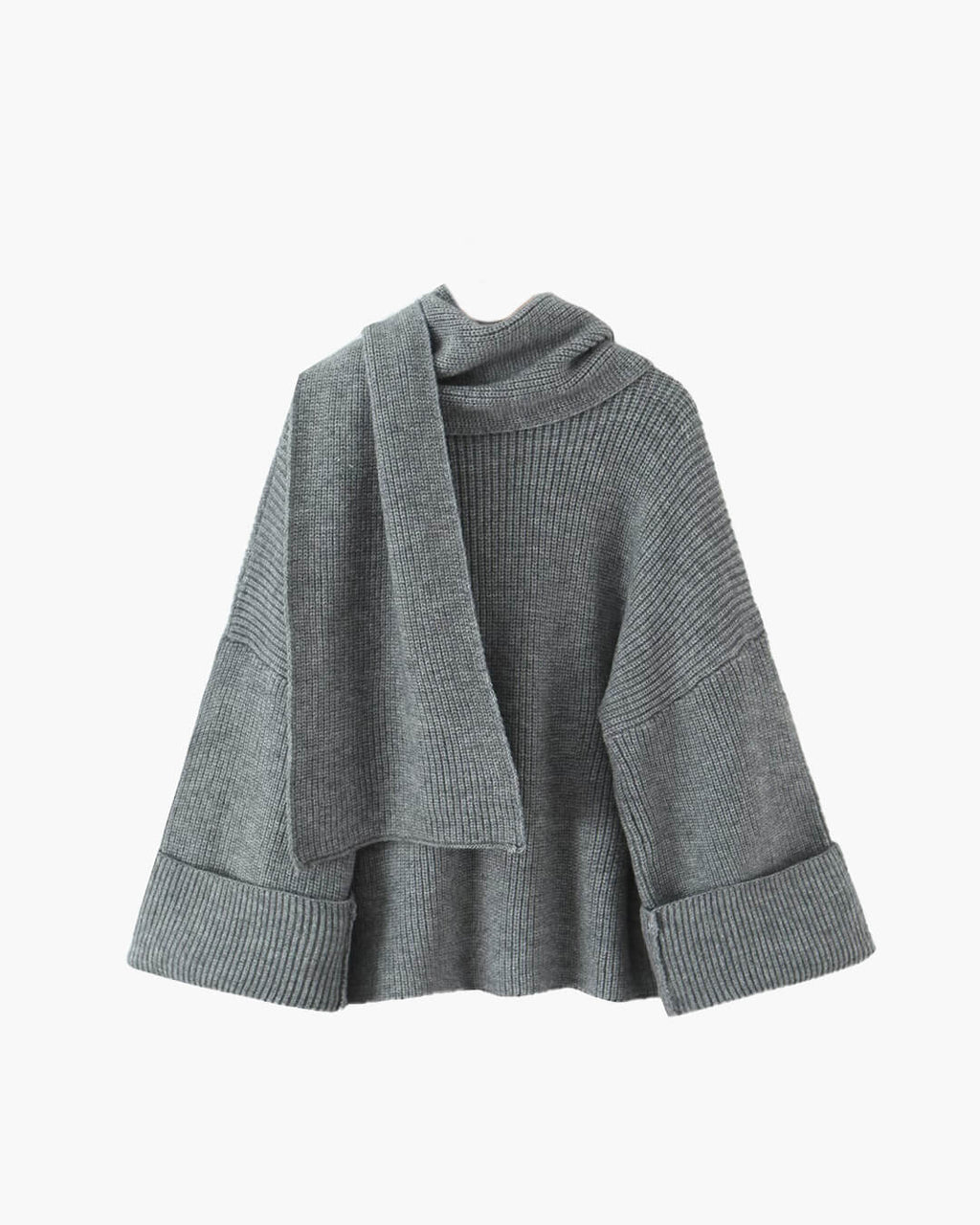 Løstsiddende strikpullover med tørklæde til damer – set fra siden