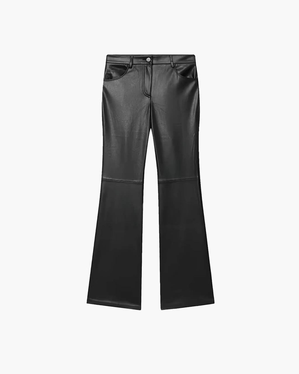 Kunstlæder flare bukser, i sort farve, styling til ferie