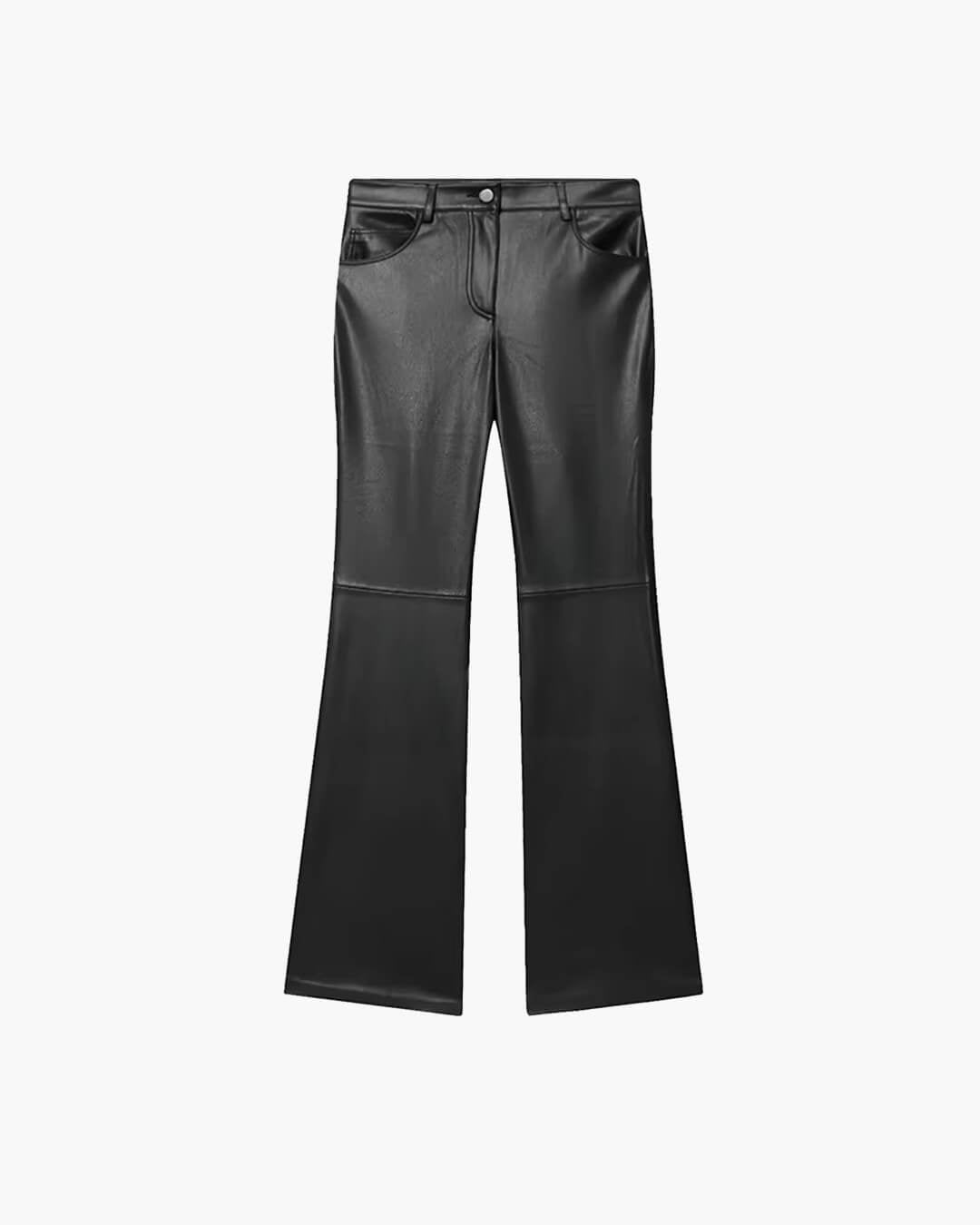 Kunstlæder flare bukser, i sort farve, styling til ferie