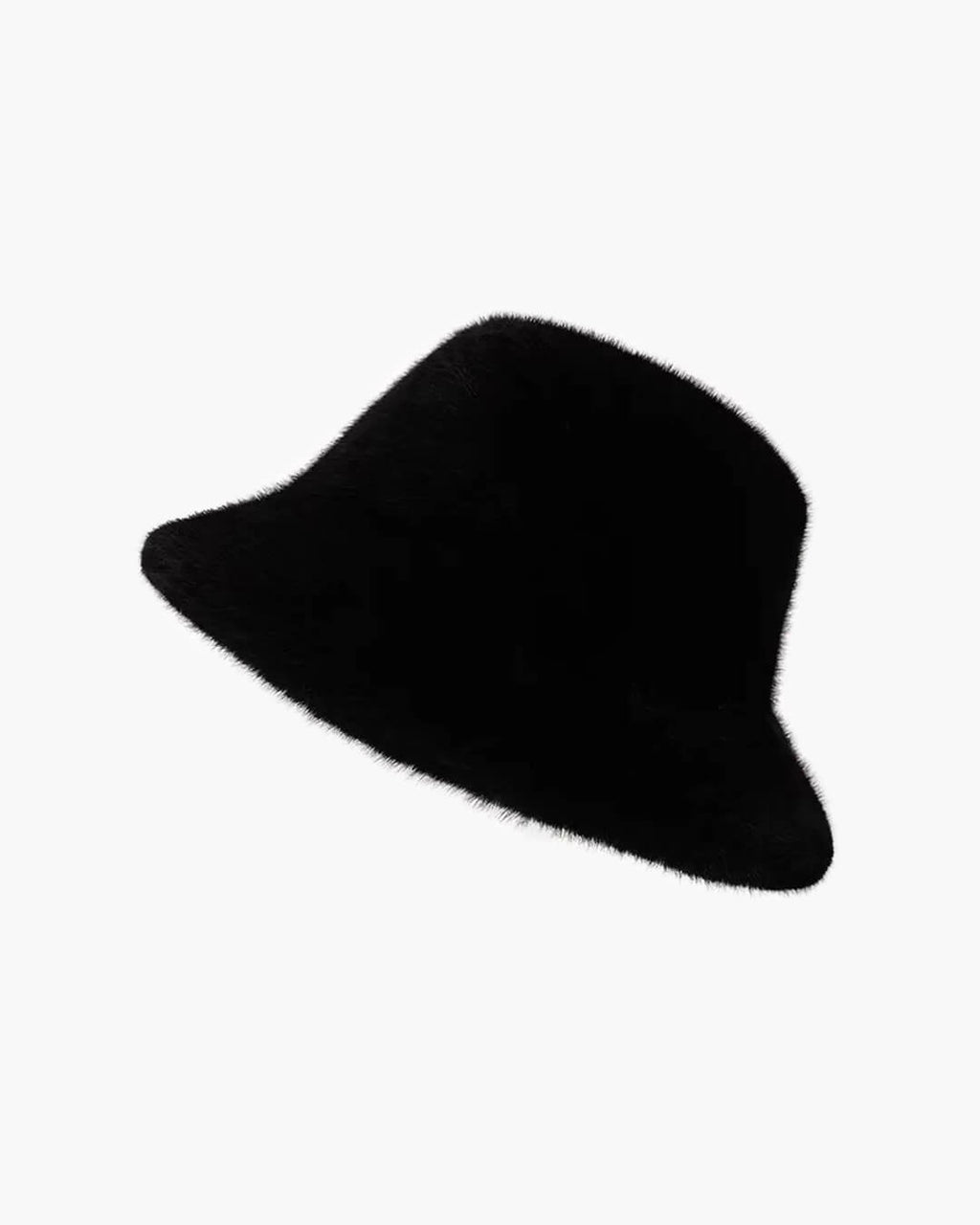 Bucket hat til damer i sort, close-up af plysset tekstur