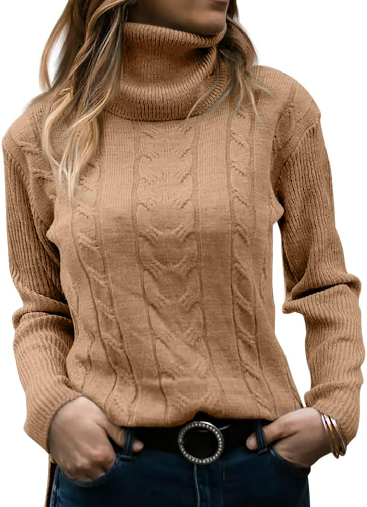 Rullekrave Sweater med Snoet Strik til Damer