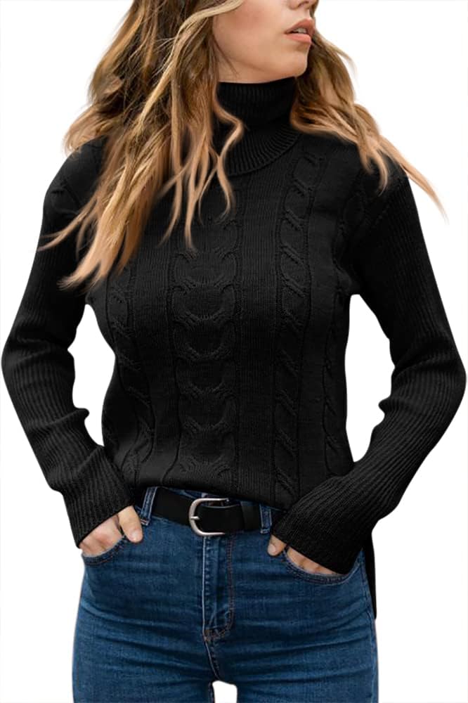 Rullekrave Sweater med Snoet Strik til Damer