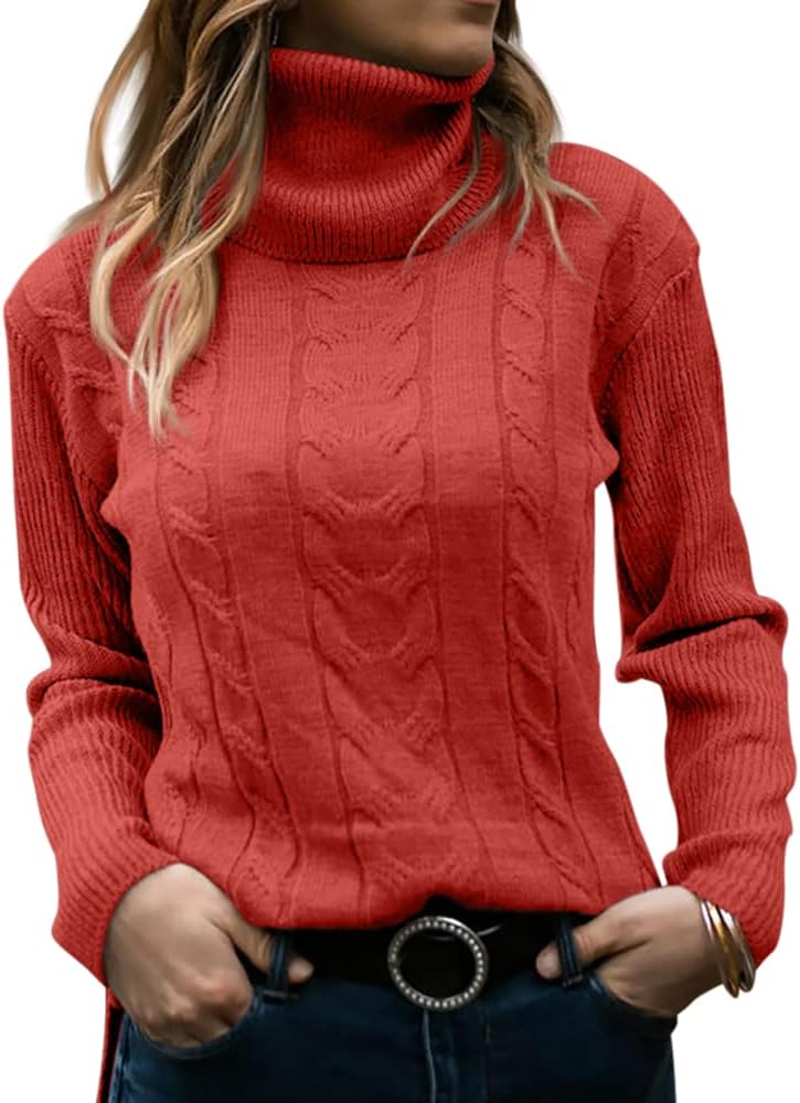 Rullekrave Sweater med Snoet Strik til Damer