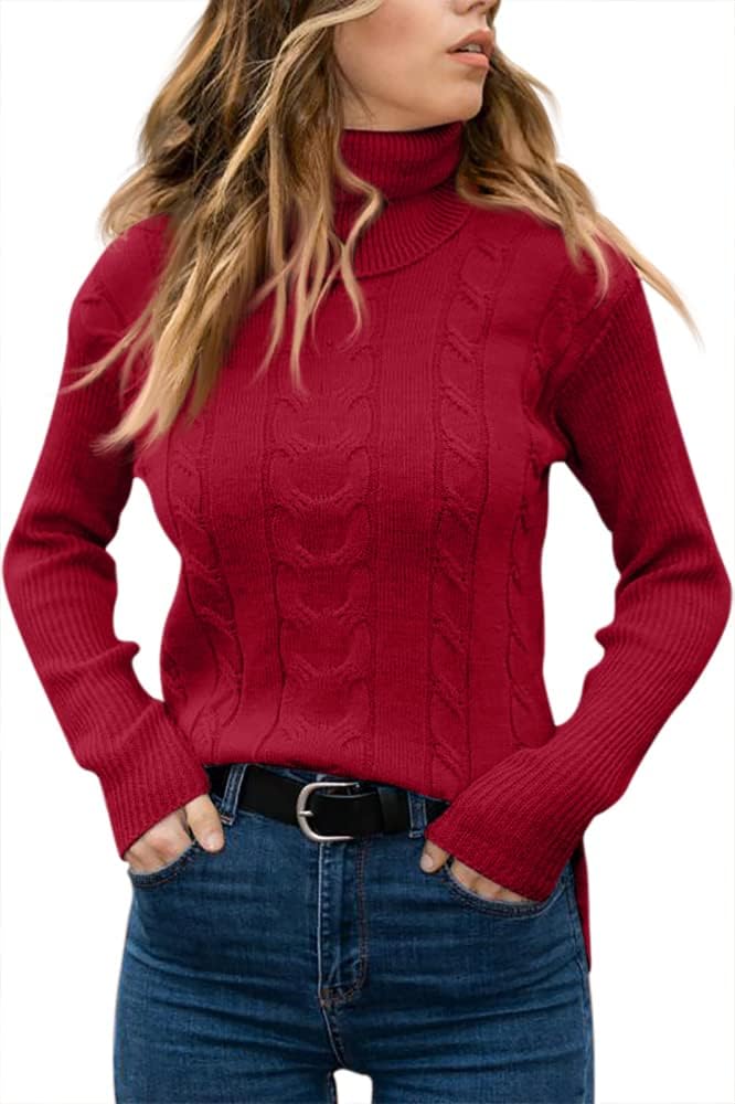 Rullekrave Sweater med Snoet Strik til Damer