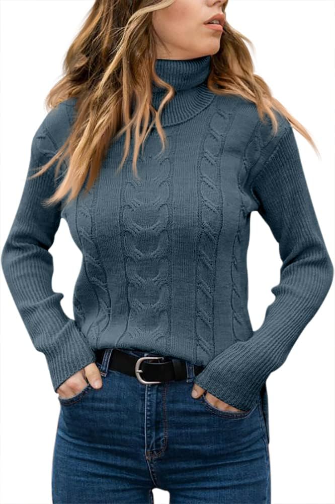 Rullekrave Sweater med Snoet Strik til Damer
