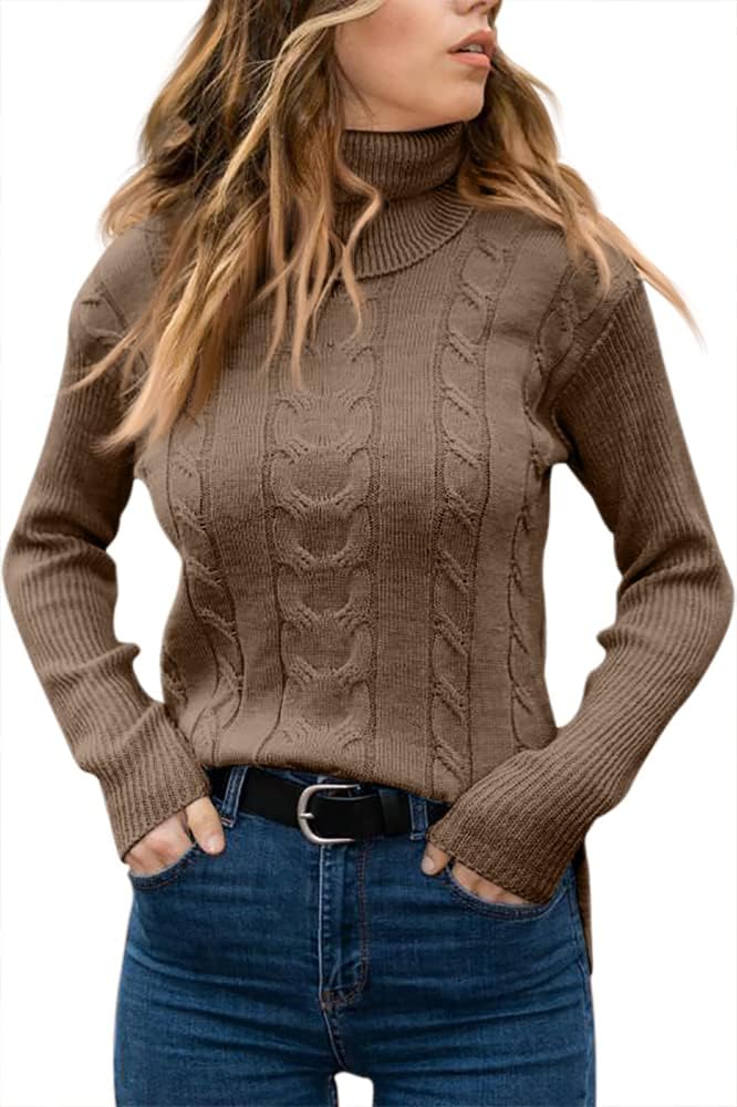 Rullekrave Sweater med Snoet Strik til Damer