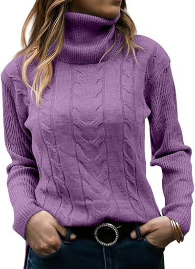 Rullekrave Sweater med Snoet Strik til Damer
