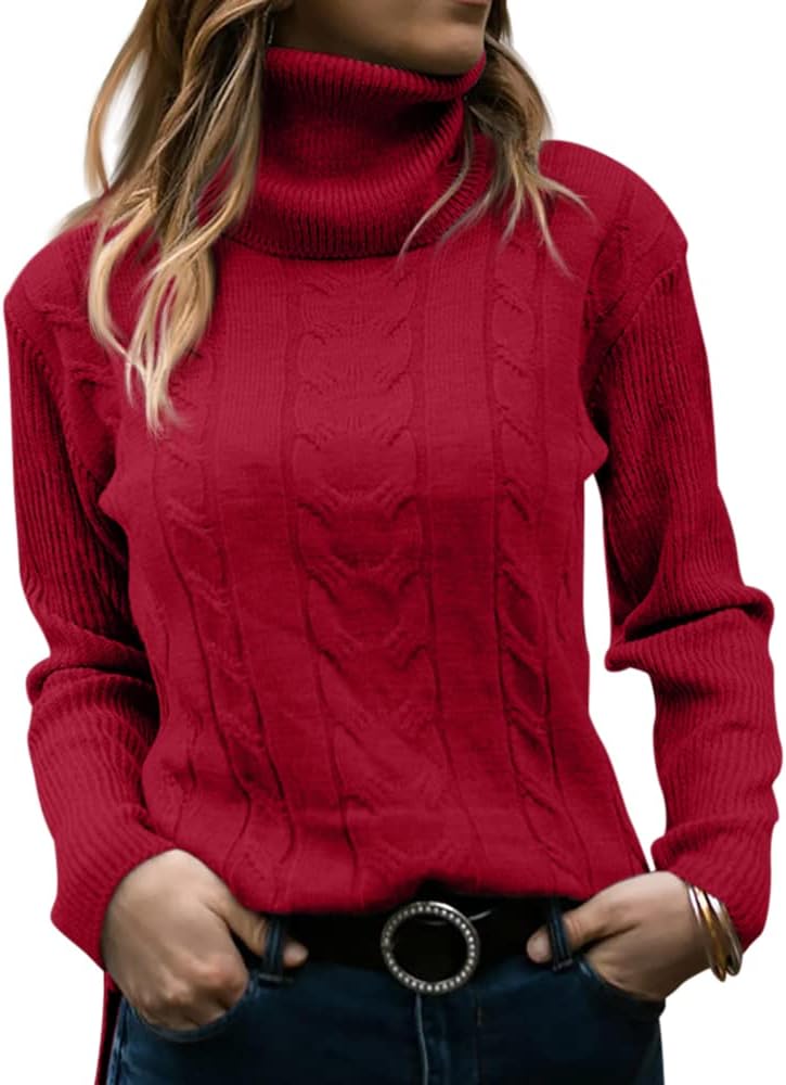 Rullekrave Sweater med Snoet Strik til Damer