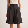 Black high-waisted tailored city shorts