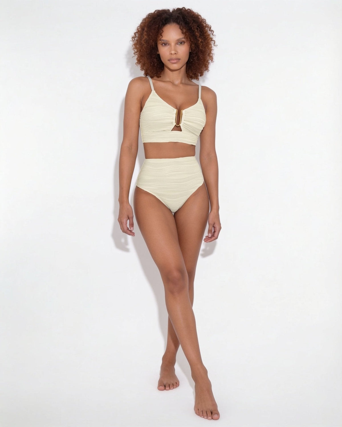 High-waisted textured bikini in Ivory, additional view 3