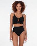 High-waisted textured bikini, model shot