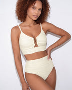 High-waisted textured bikini in Ivory, additional view 4