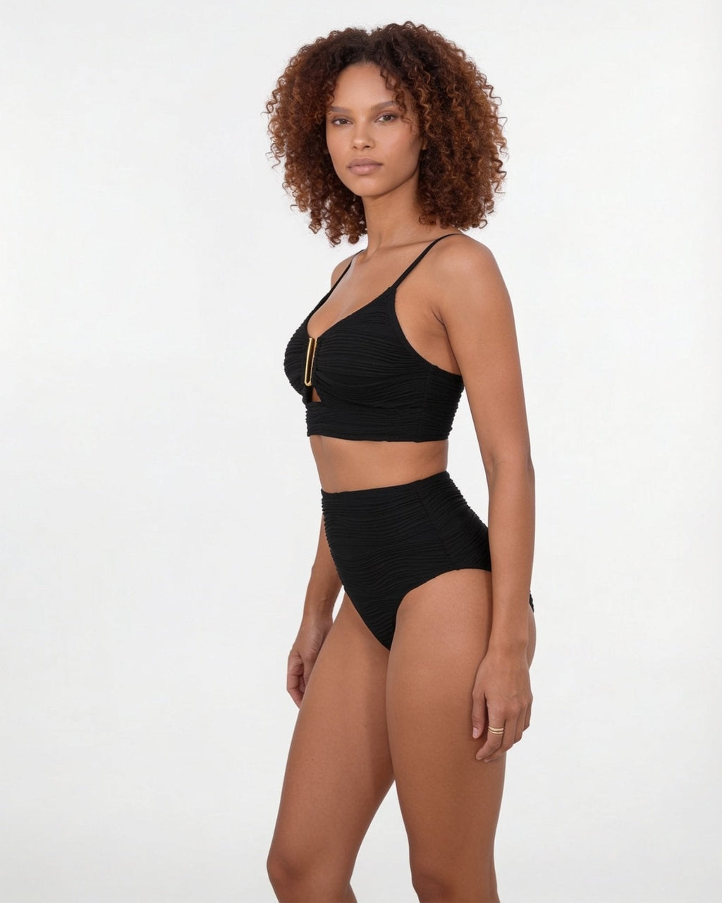 High-waisted textured bikini in Black, additional view 3