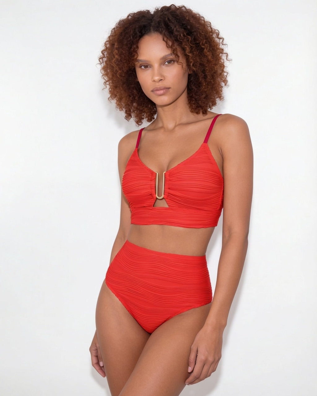 High-waisted textured bikini in Red, additional view 1