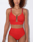 High-waisted textured bikini in Red, additional view 4