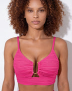 High-waisted textured bikini in Fuchsia Pink, additional view 4