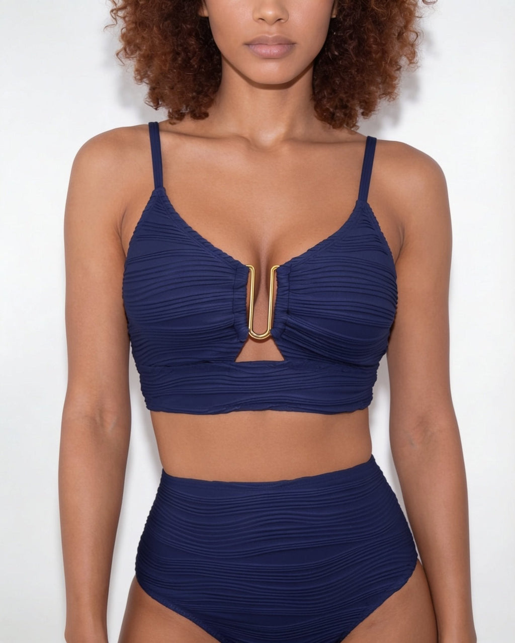 High-waisted textured bikini in Navy, additional view 3