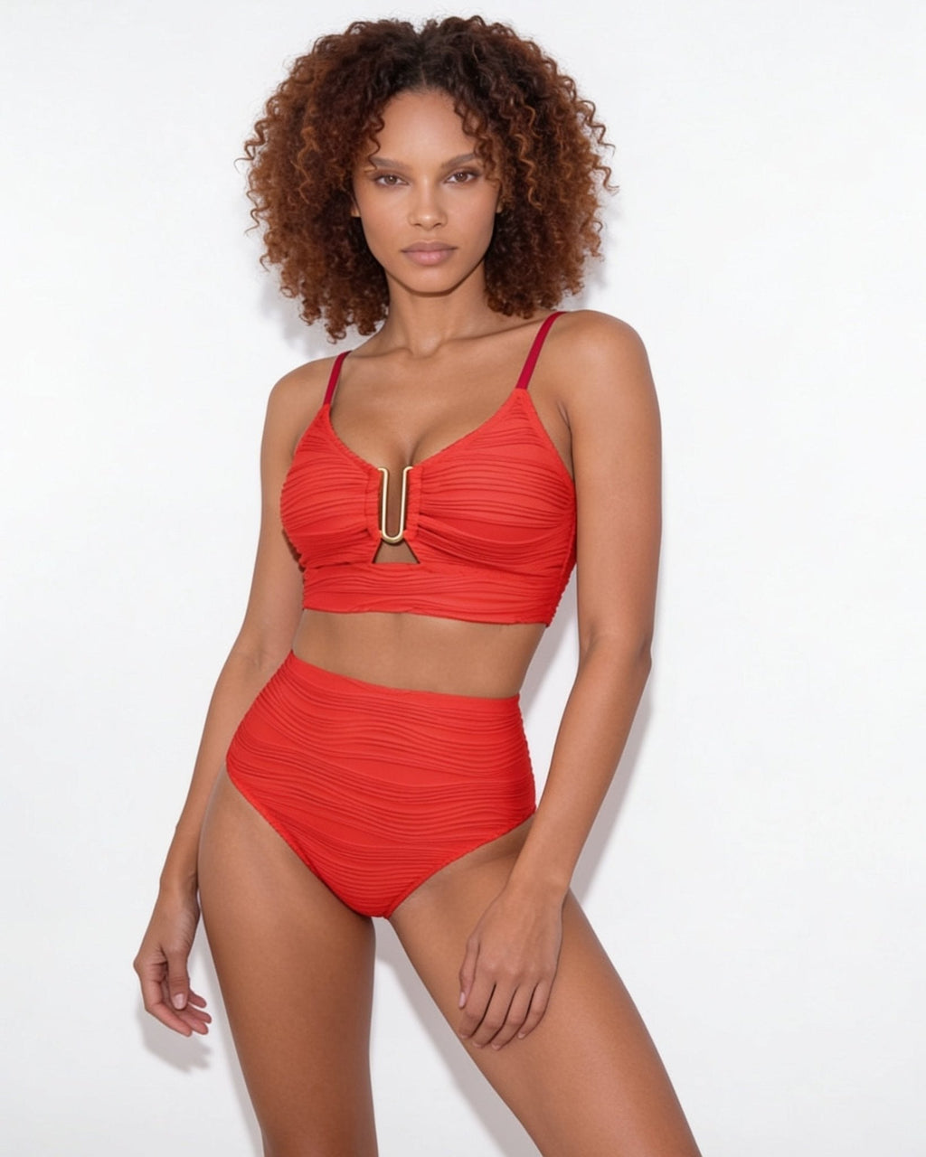 High-waisted textured bikini in Red, additional view 3