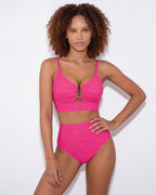 High-waisted textured bikini in Fuchsia Pink, additional view 1