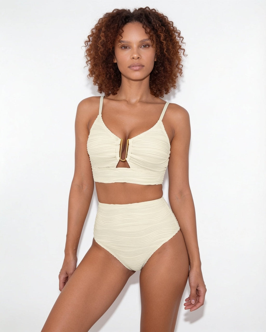 High-waisted textured bikini in Ivory, additional view 1