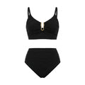 High-waisted textured bikini in Black