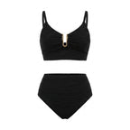 High-waisted textured bikini in Black