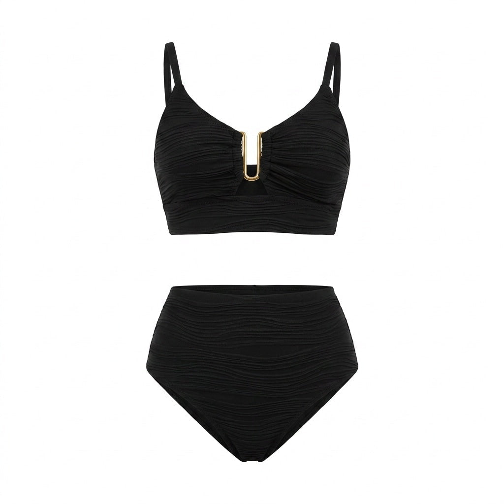 High-waisted textured bikini in Black